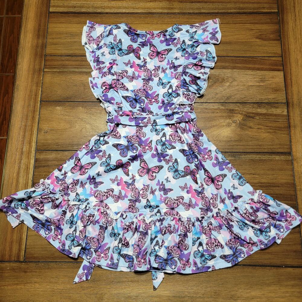Girl's Purple Dress w/ All Over Butterflies - 7Y - Picture 5 of 10